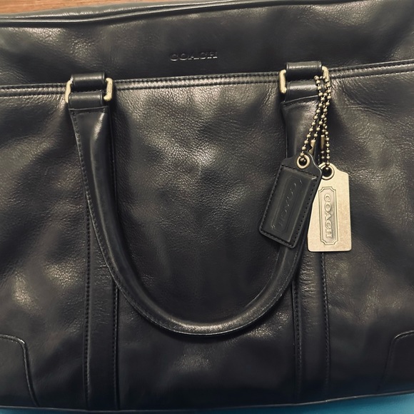 NWT Unisex Coach Black Leather Laptop/Briefcase/Computer BAG - Picture 2 of 12